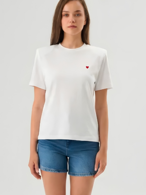 Anais Vatkalı Beyaz Kalp Detaylı Tshirt