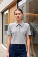 Marie Gri Melanj Polo Yaka Kalp Yaka Tshirt