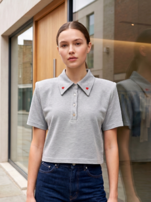 Marie Gri Melanj Polo Yaka Kalp Yaka Tshirt
