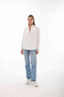 Amelie Beyaz Kişiselleştirilmiş Oversize Gömlek