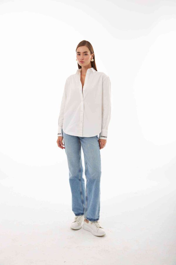Amelie Beyaz Kişiselleştirilmiş Oversize Gömlek