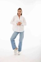 Amelie Beyaz Kişiselleştirilmiş Oversize Gömlek
