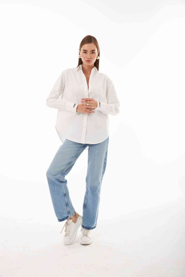 Amelie Beyaz Kişiselleştirilmiş Oversize Gömlek