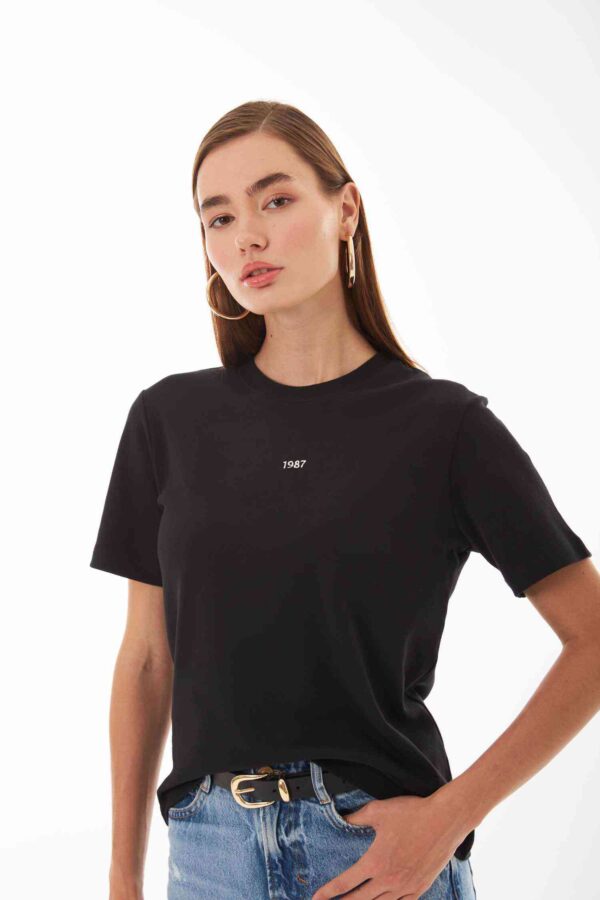Anais Siyah Kişiselleştirilmiş Basic T-shirt