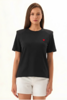 Anais Vatkalı Siyah Kalp Detaylı Tshirt
