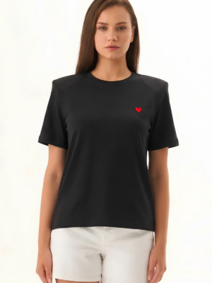 Anais Vatkalı Siyah Kalp Detaylı Tshirt