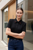 Marie Siyah Polo Yaka Kalp Detaylı Tshirt