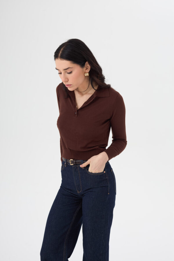 Clara Kahverengi Polo Yaka Triko