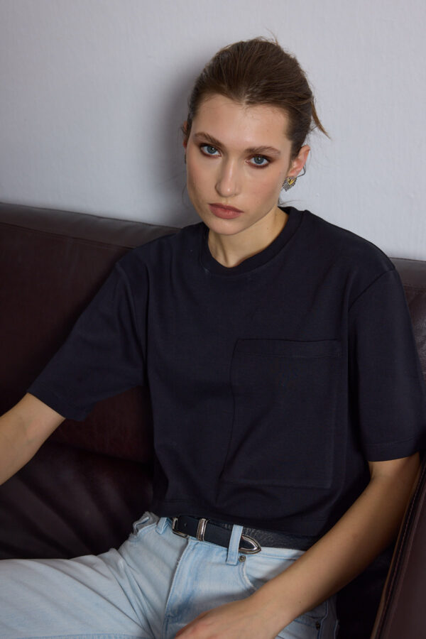 Berthe Crop Cepli Boyfriend Siyah Tshirt