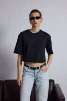 Berthe Crop Cepli Boyfriend Siyah Tshirt