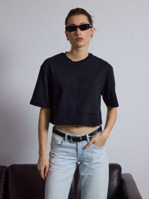 Berthe Crop Cepli Boyfriend Siyah Tshirt