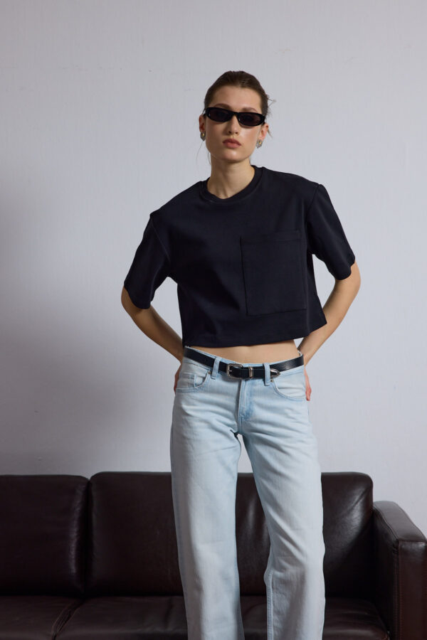 Berthe Crop Cepli Boyfriend Siyah Tshirt