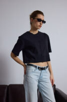 Berthe Crop Cepli Boyfriend Siyah Tshirt