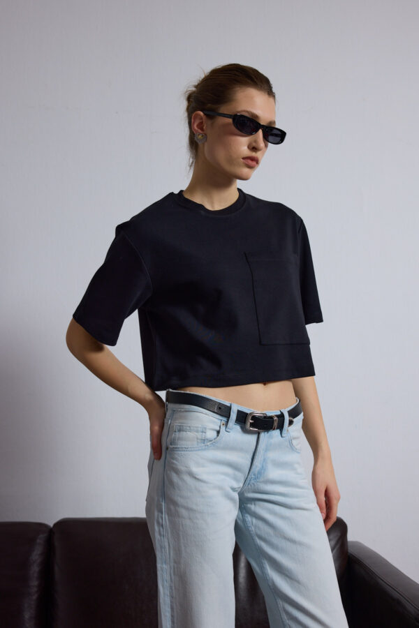 Berthe Crop Cepli Boyfriend Siyah Tshirt