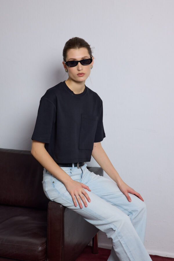Berthe Crop Cepli Boyfriend Siyah Tshirt