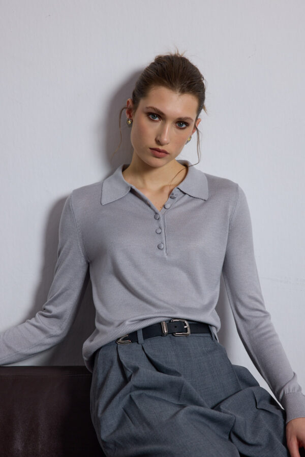 Clara Gri Polo Yaka Triko