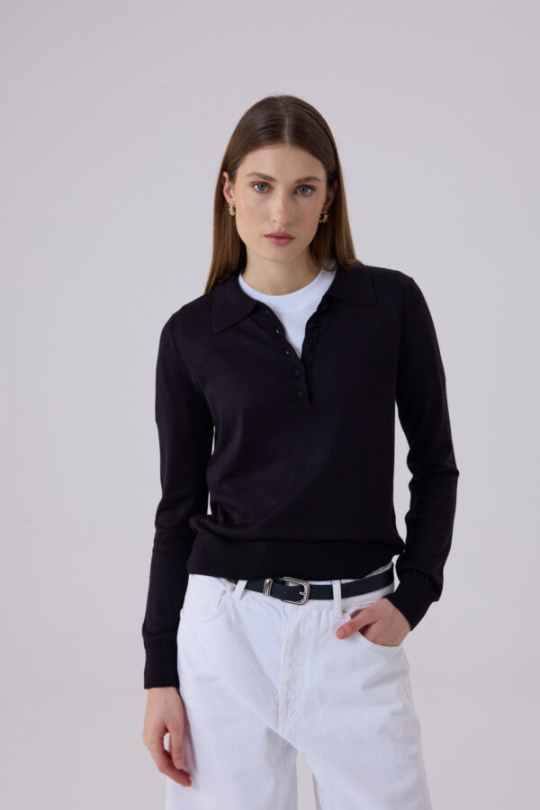 Clara Siyah Polo Yaka Triko
