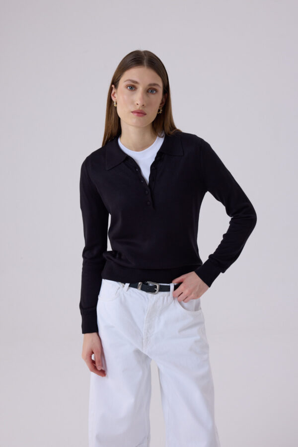 Clara Siyah Polo Yaka Triko