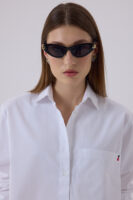 Amelie Oversize Crop Kişiselleştirilmiş Beyaz Cepli Gömlek