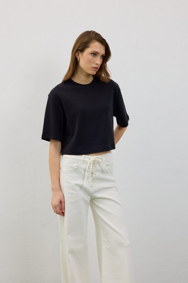 Berthe Crop Boyfriend Siyah Tshirt