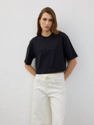 Berthe Crop Boyfriend Siyah Tshirt