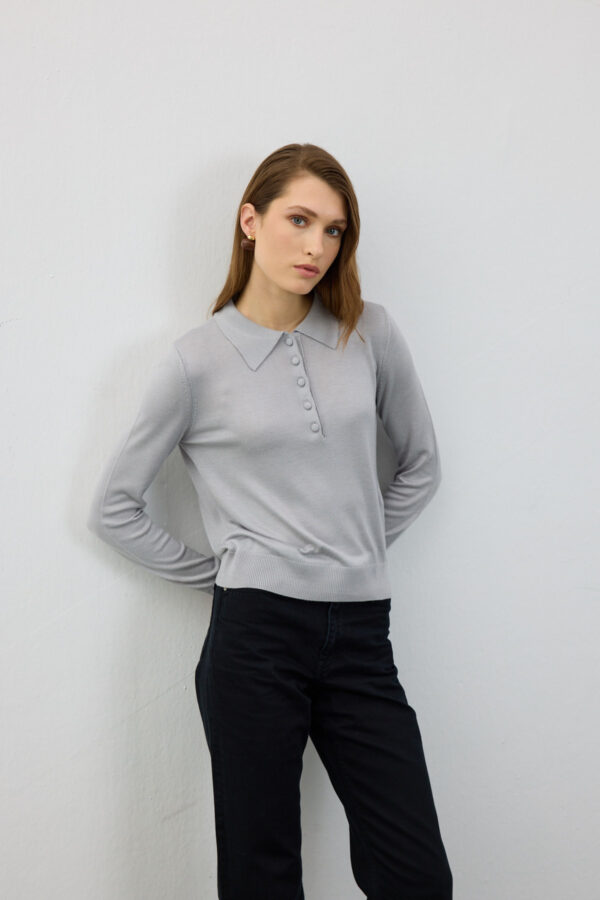 Clara Gri Polo Yaka Triko