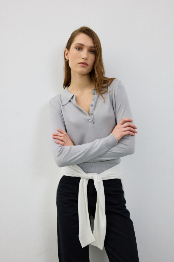 Clara Gri Polo Yaka Triko