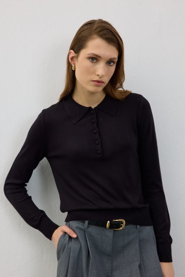 Clara Siyah Polo Yaka Triko