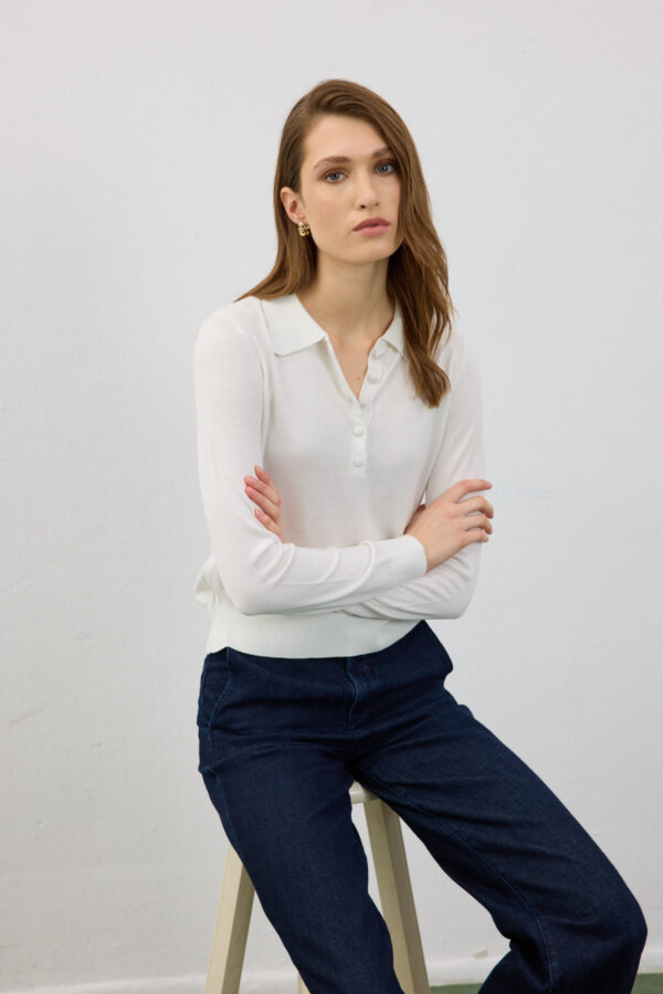 Clara Kırık Beyaz Polo Yaka Triko