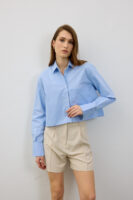 Amelie Oversize Crop Mavi Cepli Gömlek