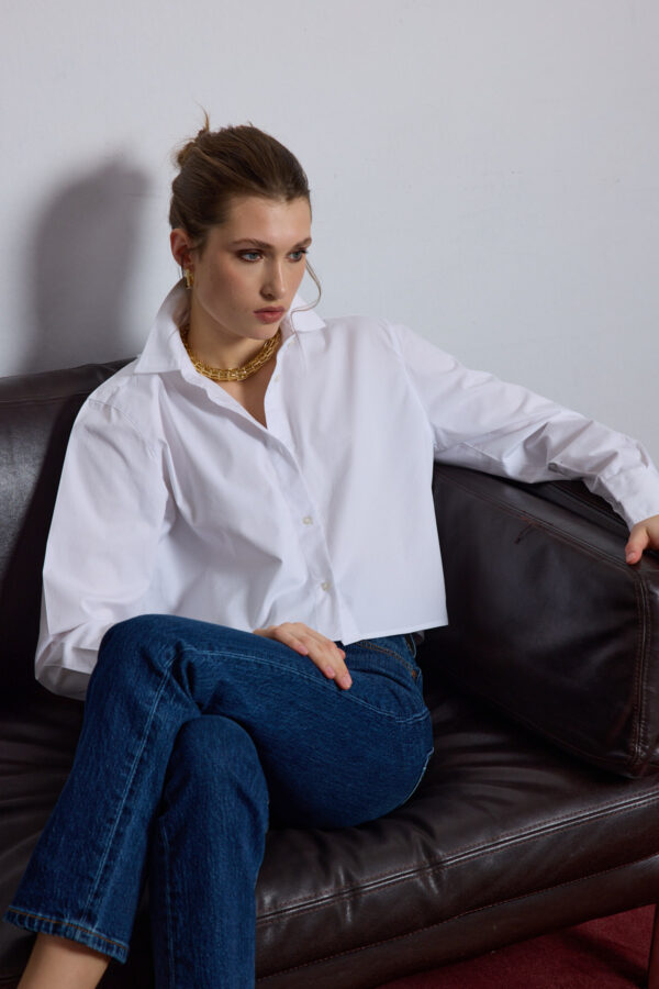 Amelie Oversize Crop Beyaz Gömlek