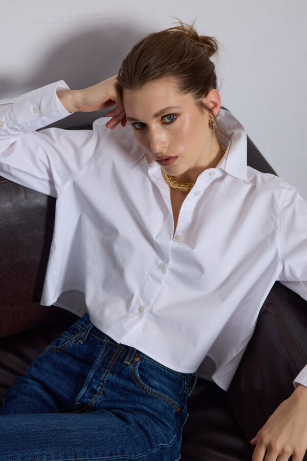 Amelie Oversize Crop Beyaz Gömlek