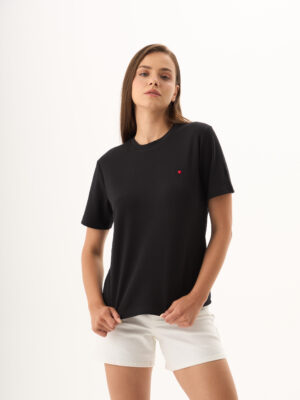 Kalpli Anais Siyah Basic Tshirt