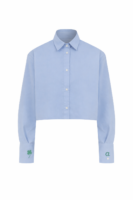 Amelie Oversize Crop Kişiselleştirilmiş Mavi Gömlek