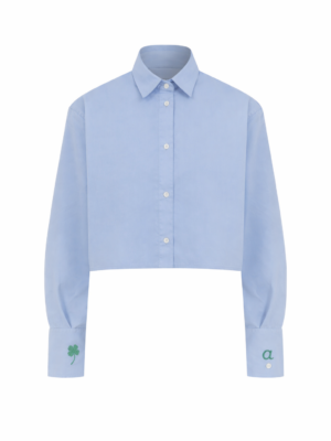 Amelie Oversize Crop Kişiselleştirilmiş Mavi Gömlek