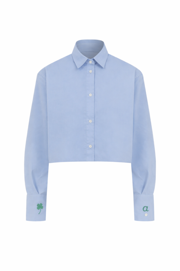 Amelie Oversize Crop Kişiselleştirilmiş Mavi Gömlek