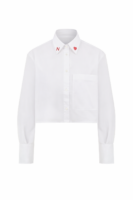 Amelie Oversize Crop Kişiselleştirilmiş Beyaz Cepli Gömlek