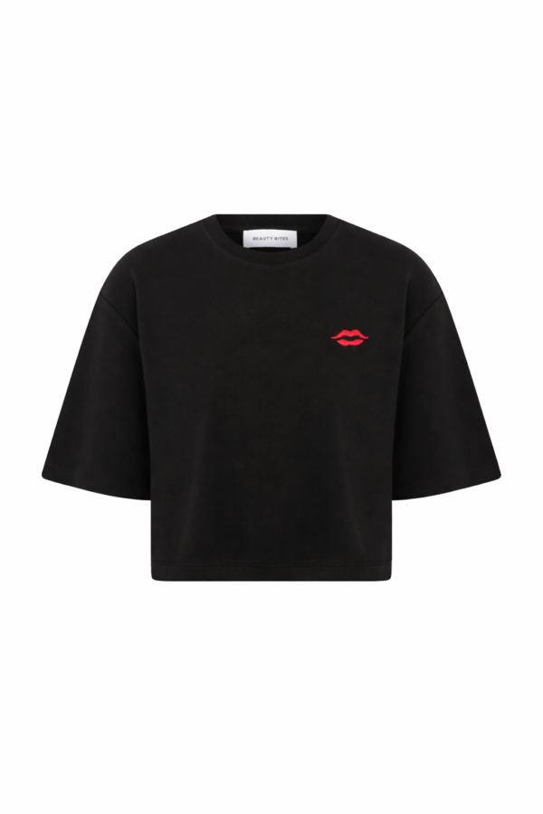 Berthe Crop Boyfriend Kişiselleştirilmiş Siyah Tshirt