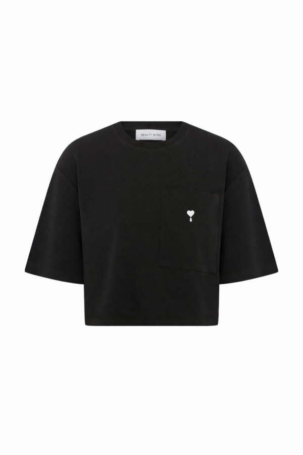 Berthe Crop Cepli Boyfriend Kişiselleştirilmiş Siyah Tshirt