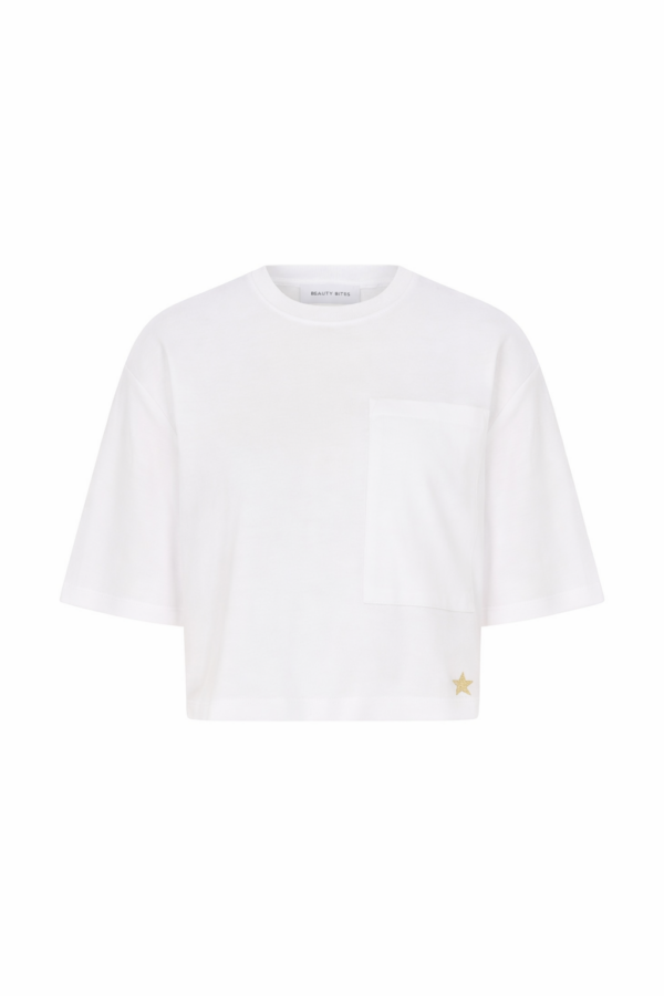 Berthe Crop Cepli Boyfriend Kişiselleştirilmiş Beyaz Tshirt