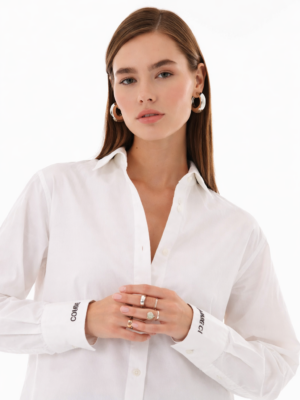 Amelie Beyaz Kişiselleştirilmiş Oversize Gömlek