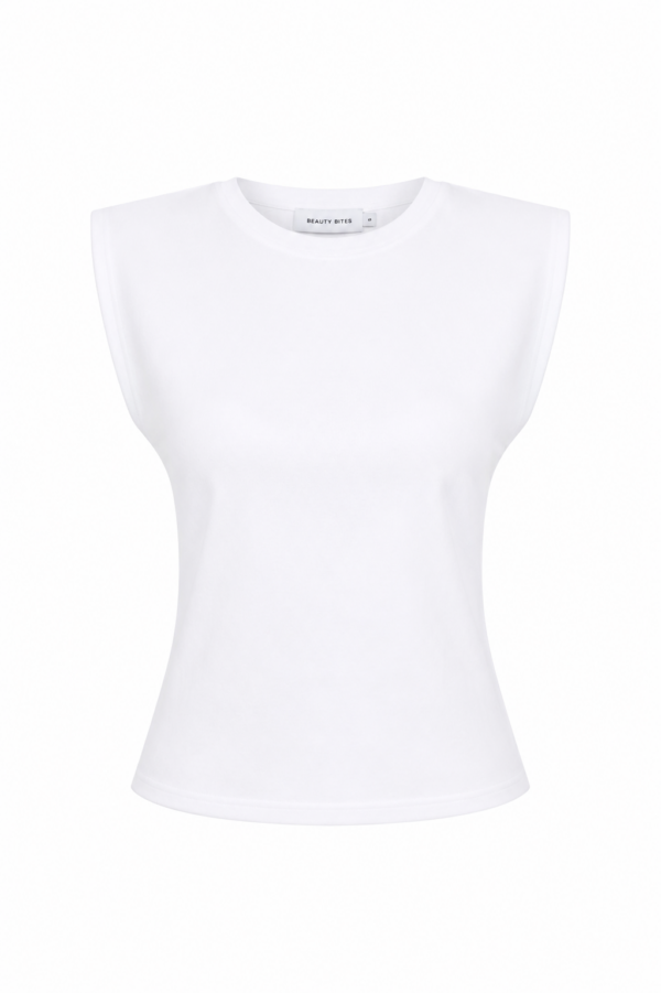 Lilou Beyaz Vatkalı Kolsuz Tshirt