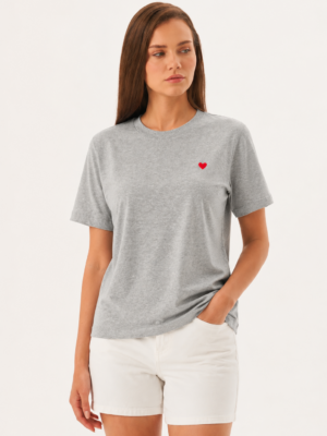 Anais Gri Melanj Kalp Detaylı Tshirt