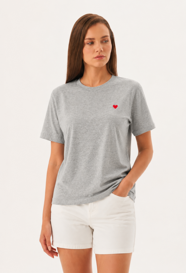 Anais Gri Melanj Kalp Detaylı Tshirt