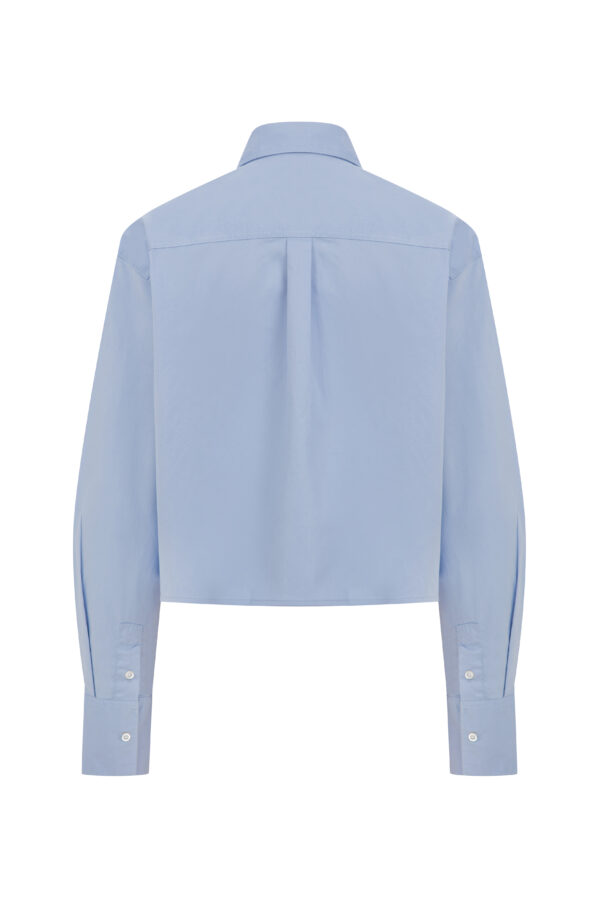 Kalp Yaka Amelie Oversize Crop cepli Mavi Gömlek