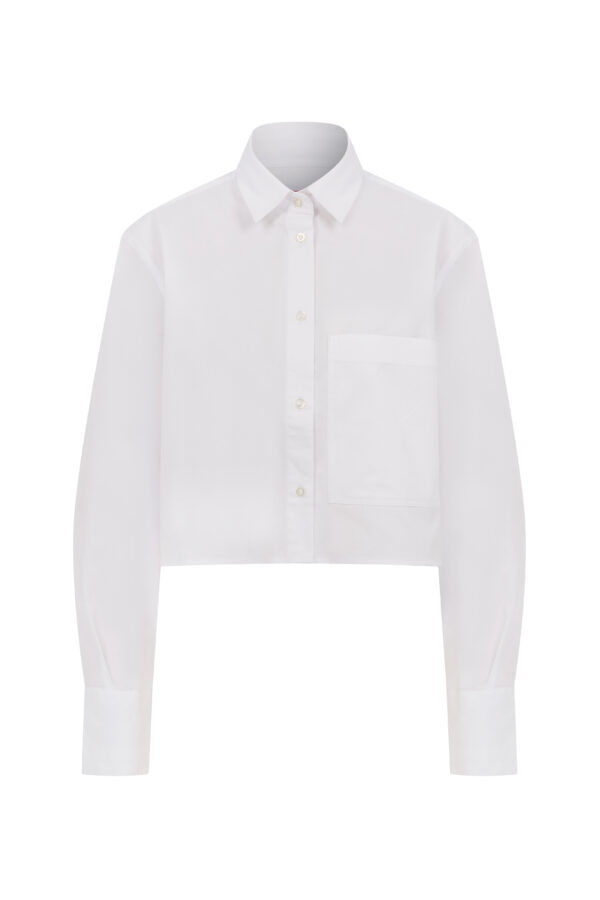 Amelie Oversize Crop Beyaz Cepli Gömlek