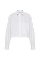 Kalp Yaka Amelie Oversize Crop Cepli Beyaz Gömlek