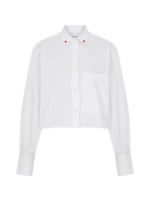 Kalp Yaka Amelie Oversize Crop Cepli Beyaz Gömlek