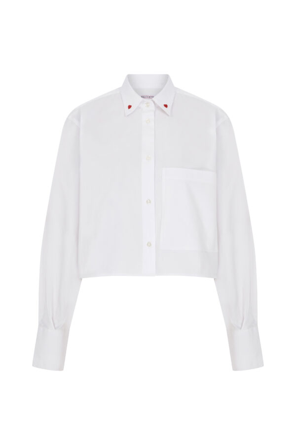 Kalp Yaka Amelie Oversize Crop Cepli Beyaz Gömlek