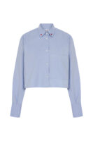 Kalp Yaka Amelie Oversize Crop cepli Mavi Gömlek